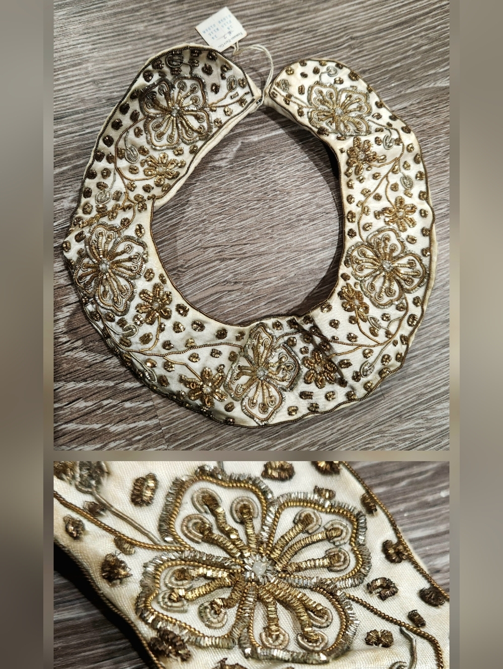 ✨️VINTAGE✨️Embellished Ivory Collar Necklace with Gold Beading NWT